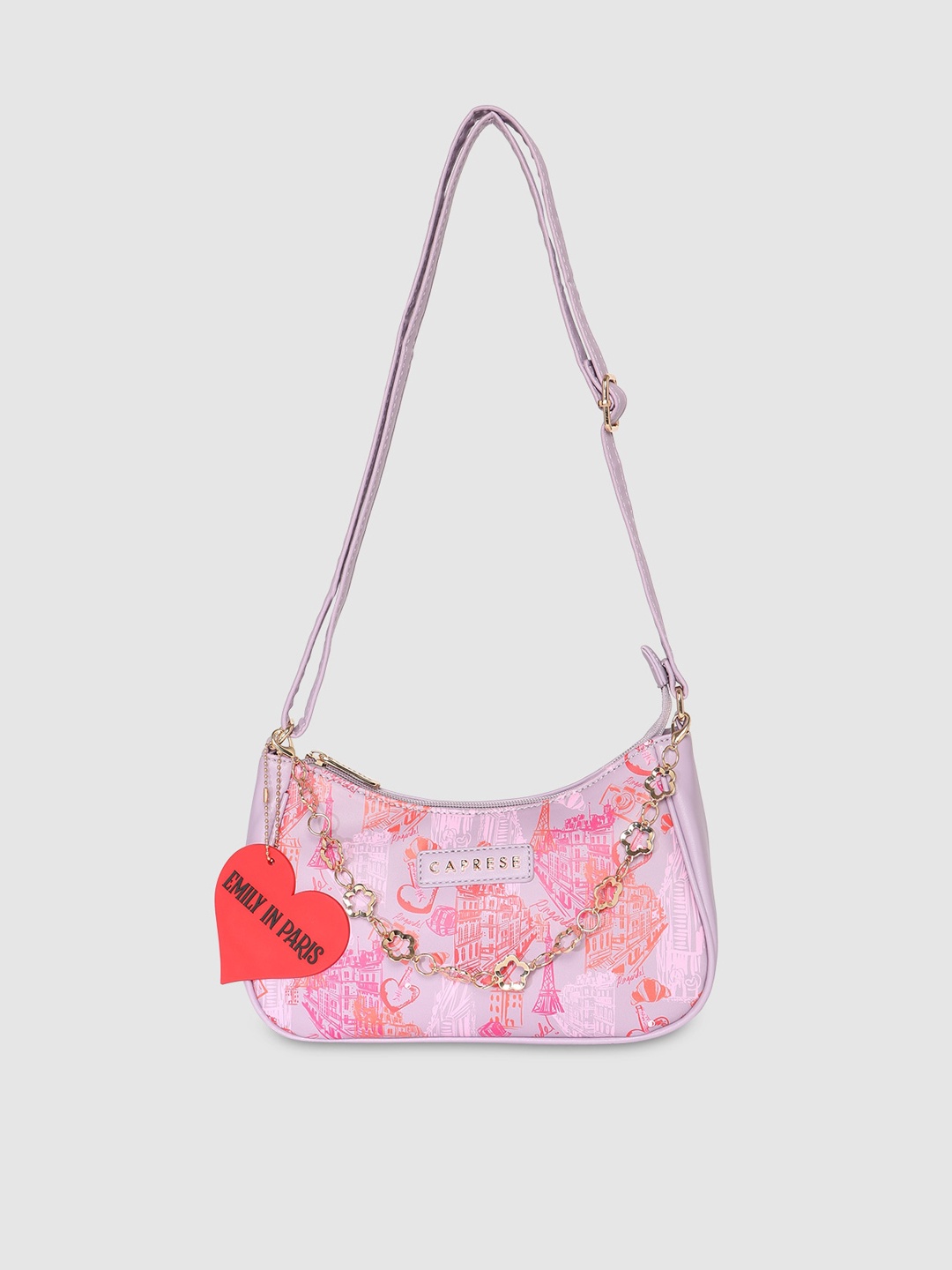 

Caprese Women Emily in Paris Graphic Printed Structured Sling Bag, Pink