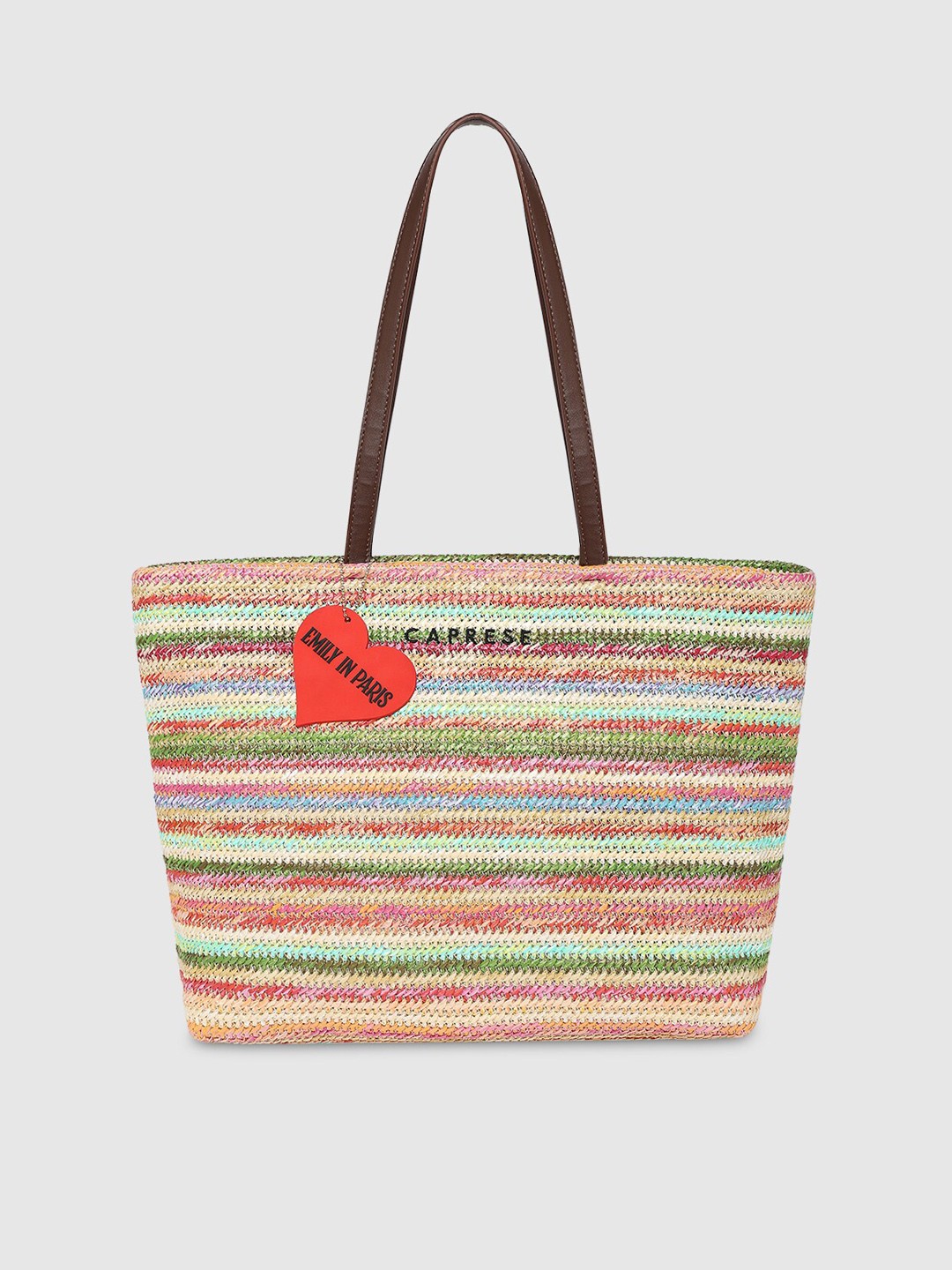 

Caprese Emily in Paris Woven Shopper Tote Bag with Heart Charm, Black
