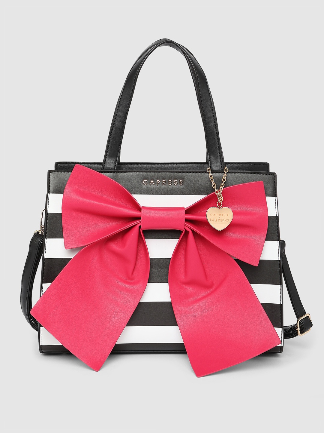 

Caprese Women Emily in Paris Striped Structured Handheld Bag With Bow Detail, Black
