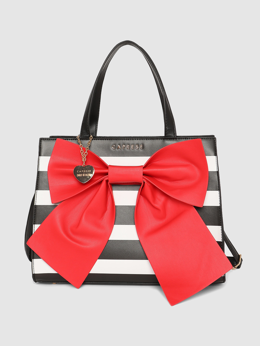 

Caprese Emily in Paris Striped PU Structured Satchel Bag with Bow Detail, Red