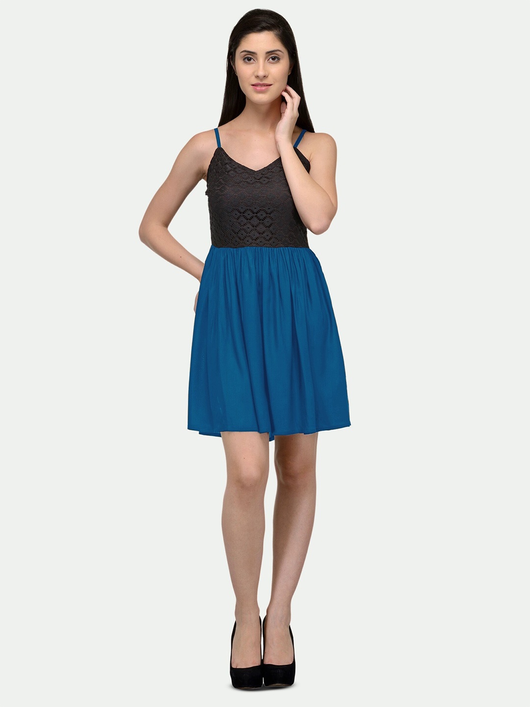

PATRORNA Shoulder Strap Cotton Fit & Flare Dress, Black