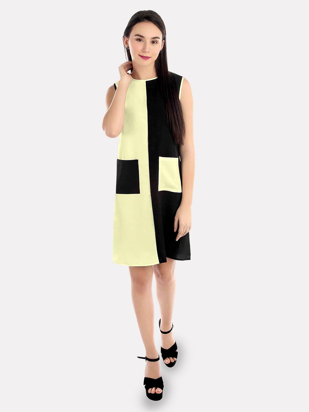 

PATRORNA Colourblocked Cotton A-Line Dress, Yellow