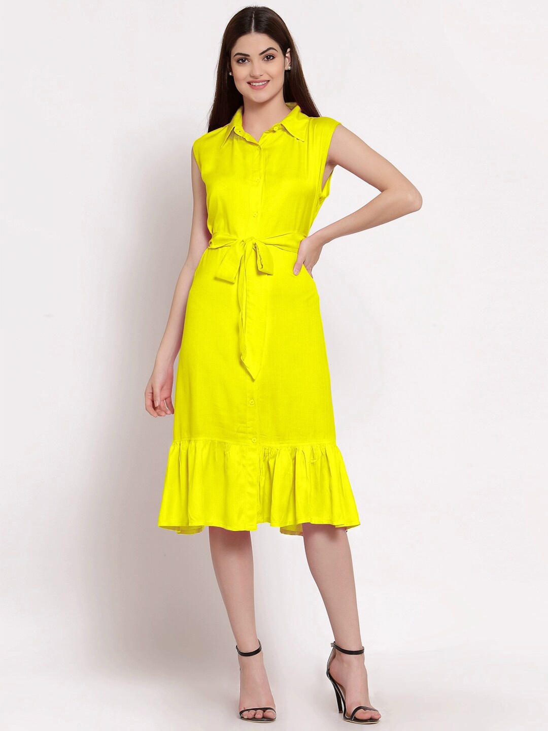 

PATRORNA Cotton Shirt Midi Dress, Yellow