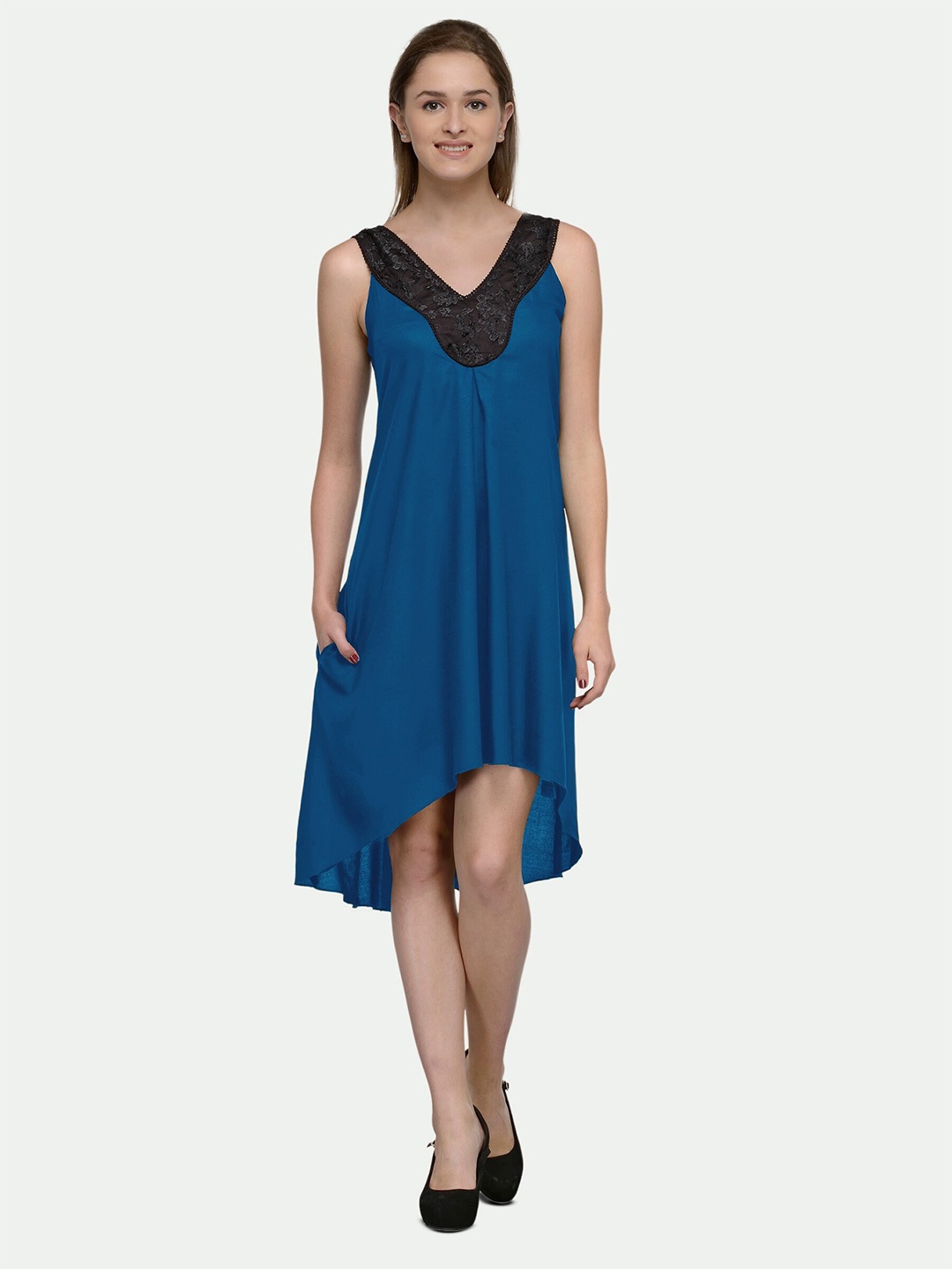 

PATRORNA V-Neck Cotton A-Line Dress, Blue