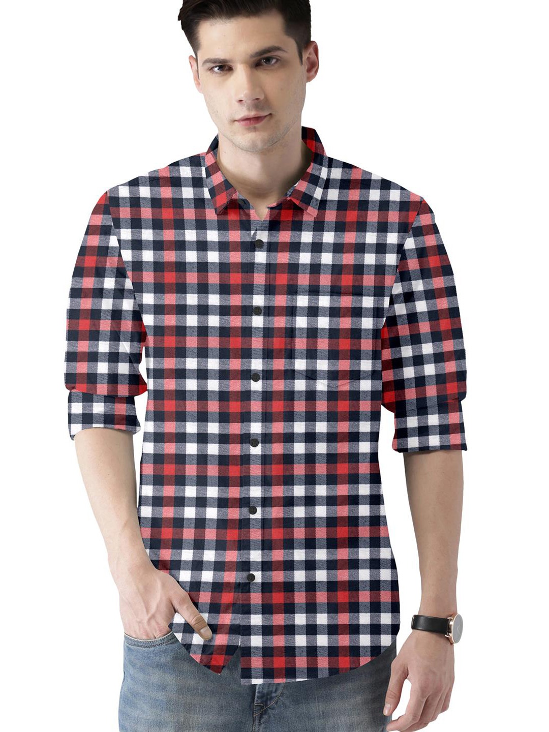 

ETHNIC TRENDZ Standard Tartan Checks Opaque Cotton Casual Shirt, Maroon