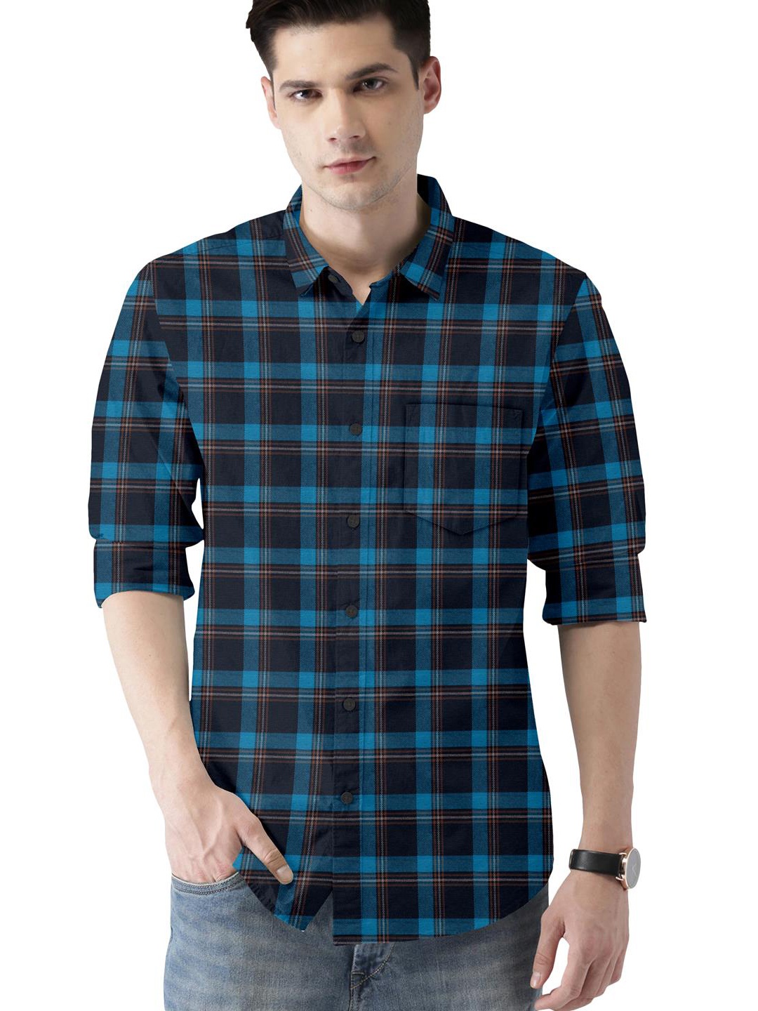 

ETHNIC TRENDZ Standard Tartan Checked Casual Shirt, Black