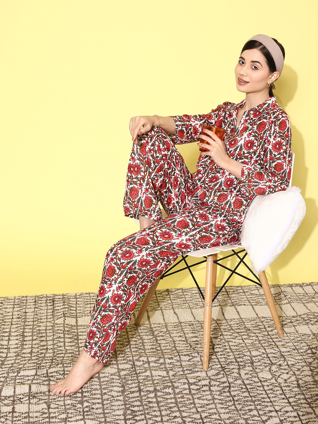 

ETC Floral Printed Night Suit, Red