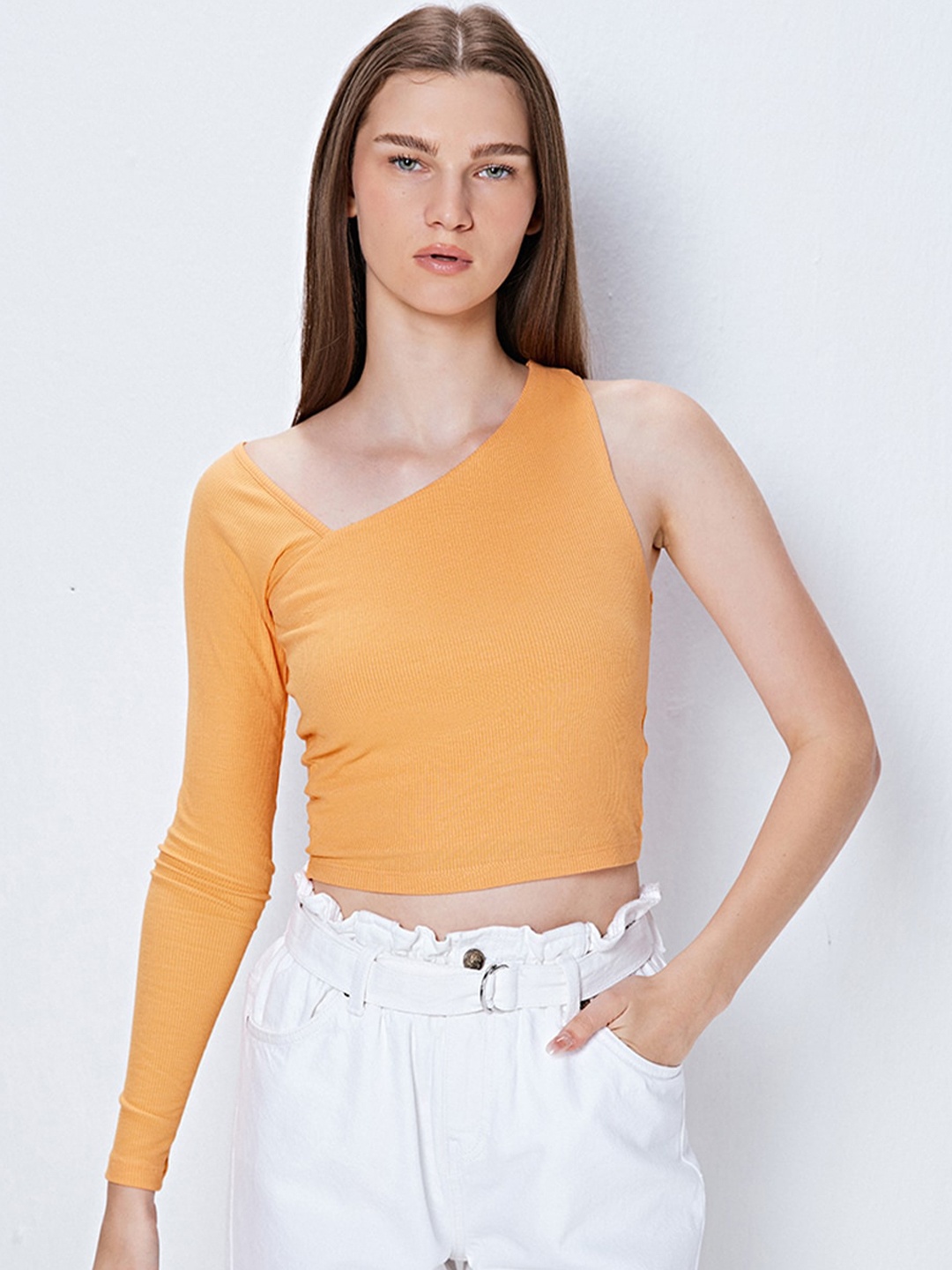 

COVER STORY Orange One Shoulder Crop Top
