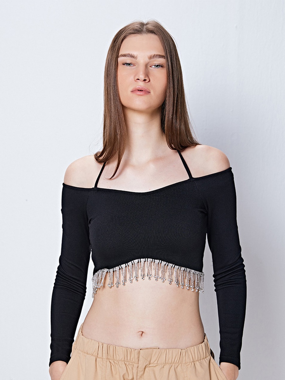 

COVER STORY Black Bardot Crop Top