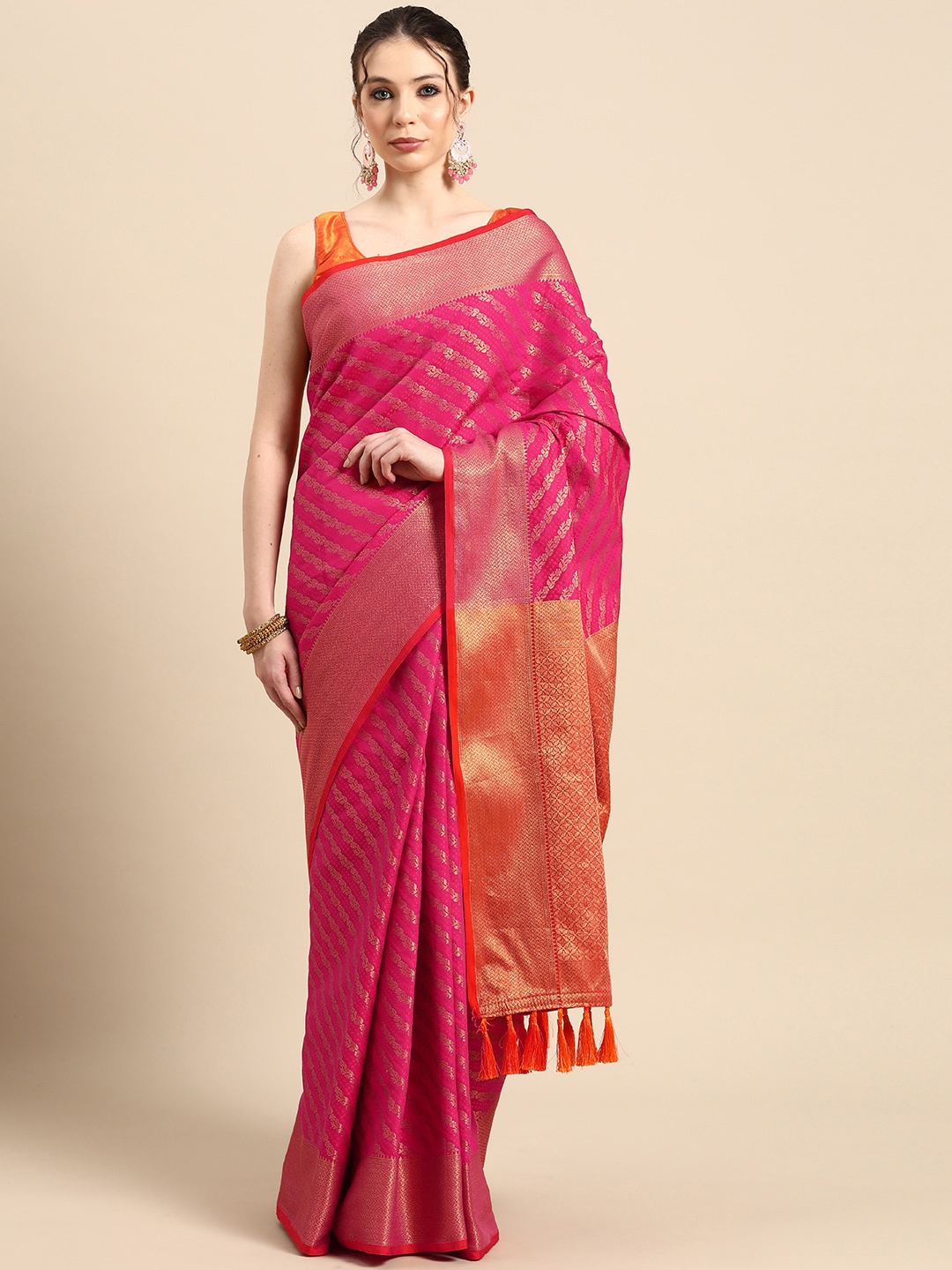 

Tasarika Leheriya Zari Silk Blend Patola Saree, Pink