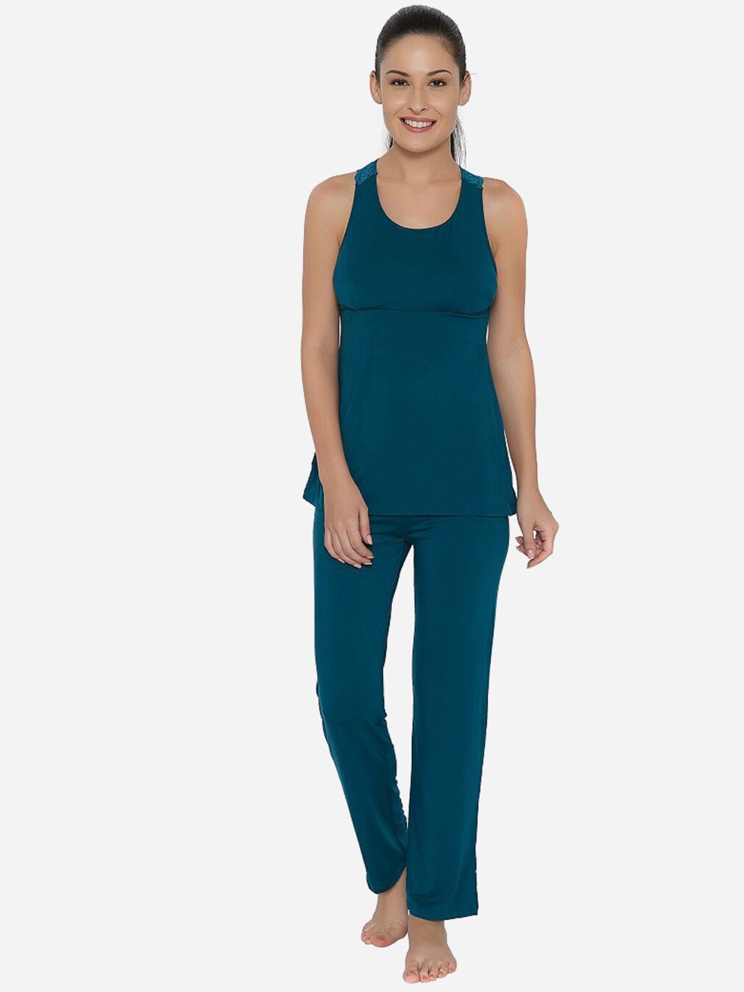 

Soie Women Sleeveless Top & Pyjama Night suit, Teal