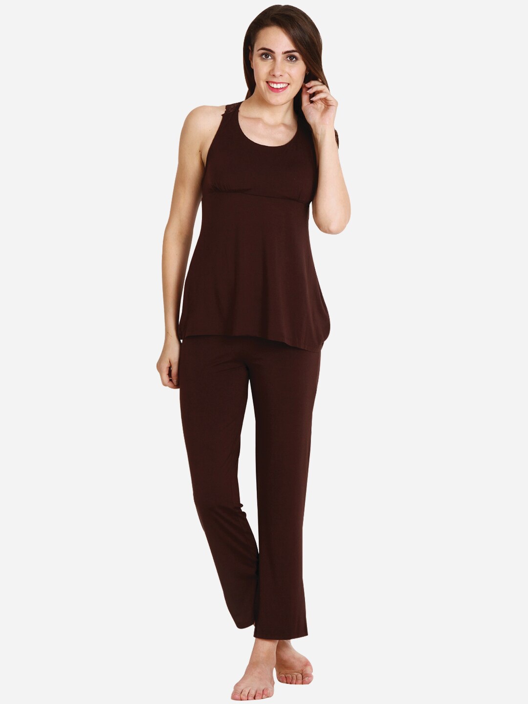 

Soie Women Top & Pyjama Night suit, Brown