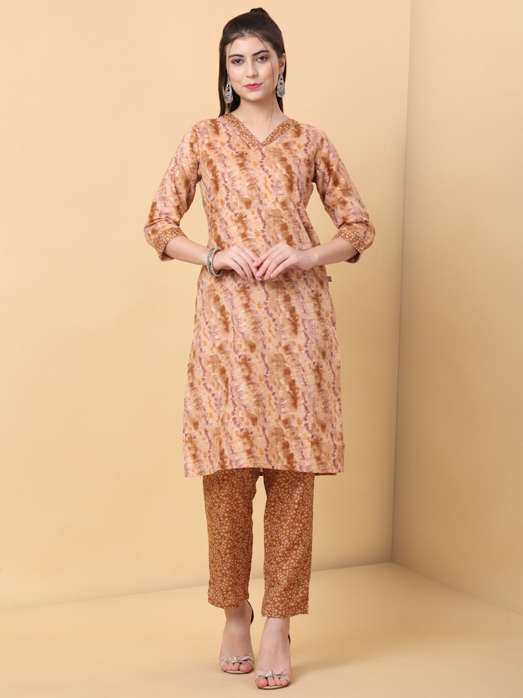 

RAISIN Abstract Printed Pure Cotton Straight Kurta With Trousers, Brown