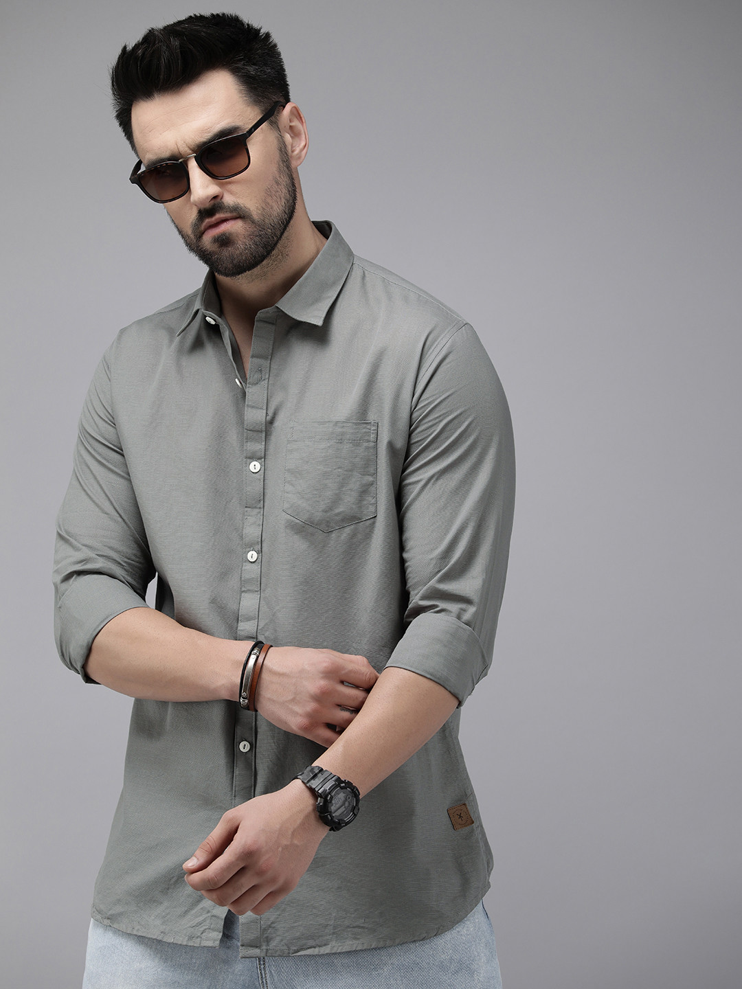 

Roadster Men Slim Fit Opaque Casual Shirt, Grey