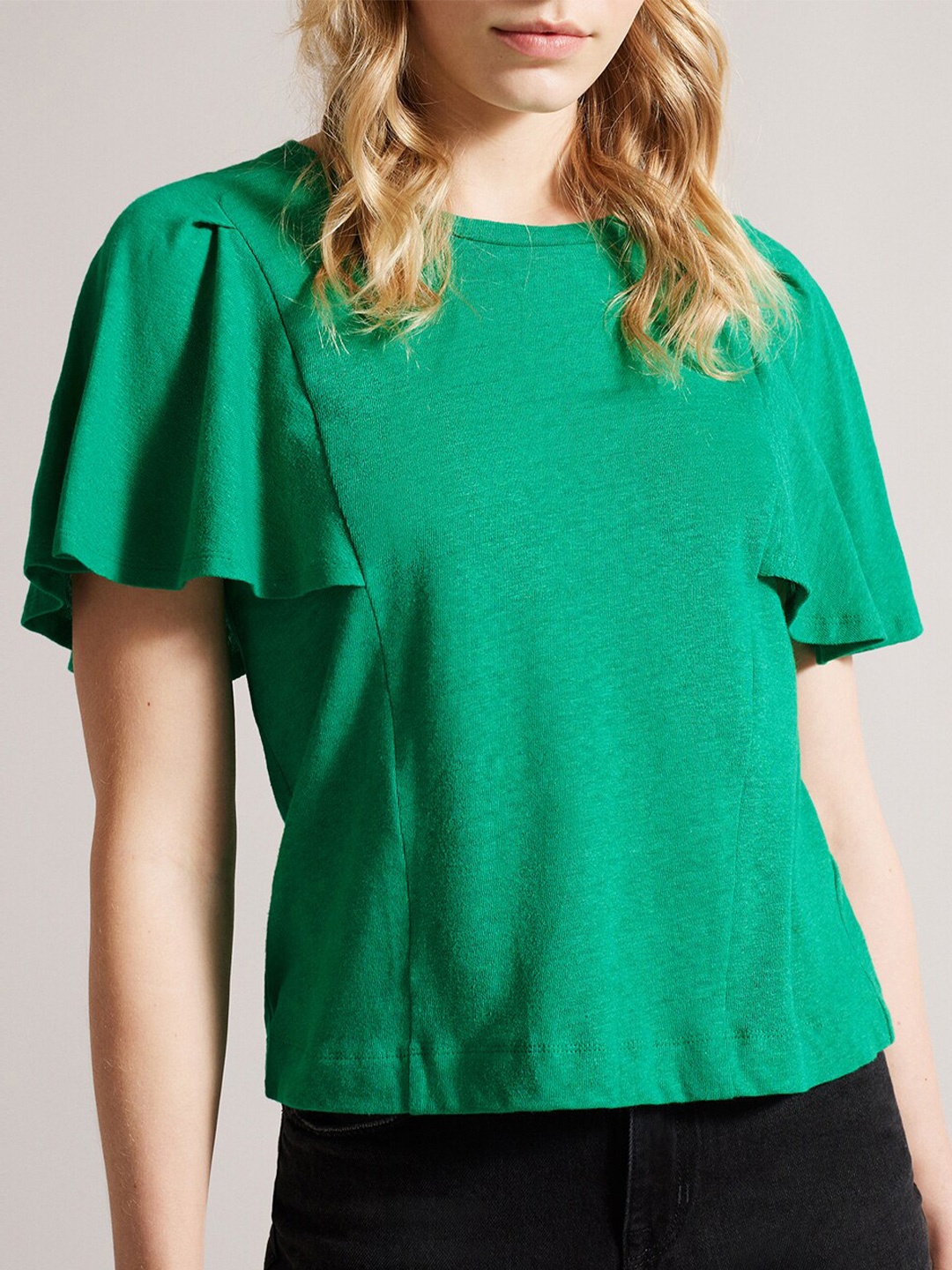 

Ted Baker Flared Sleeve Cotton Top, Green