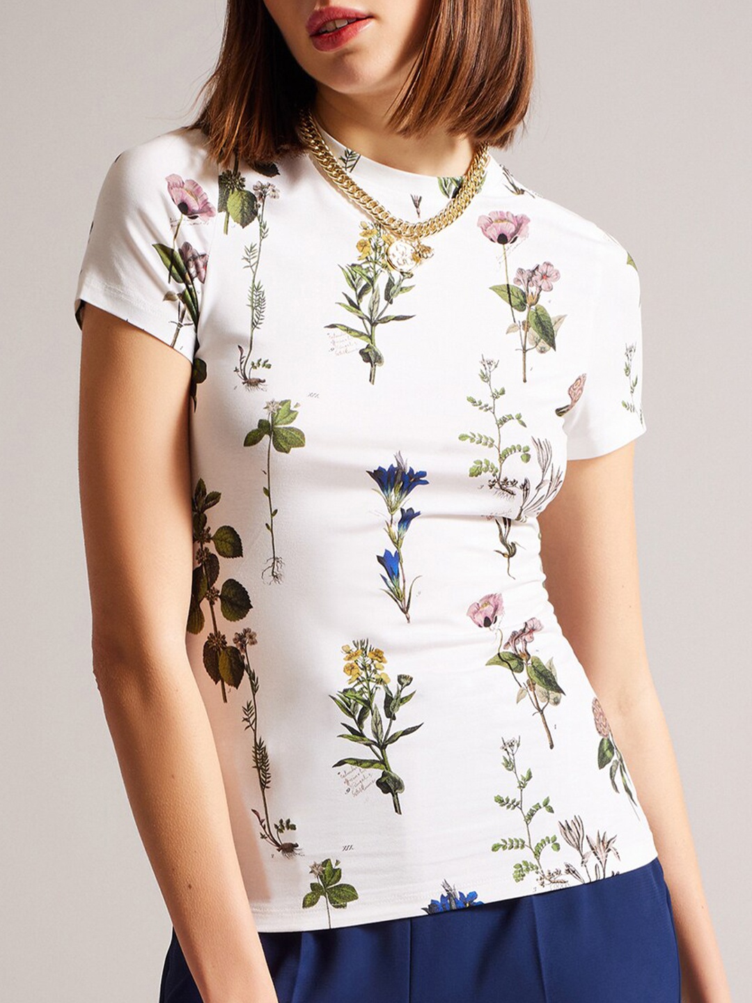 

Ted Baker Floral Print Longline T-Shirt, White