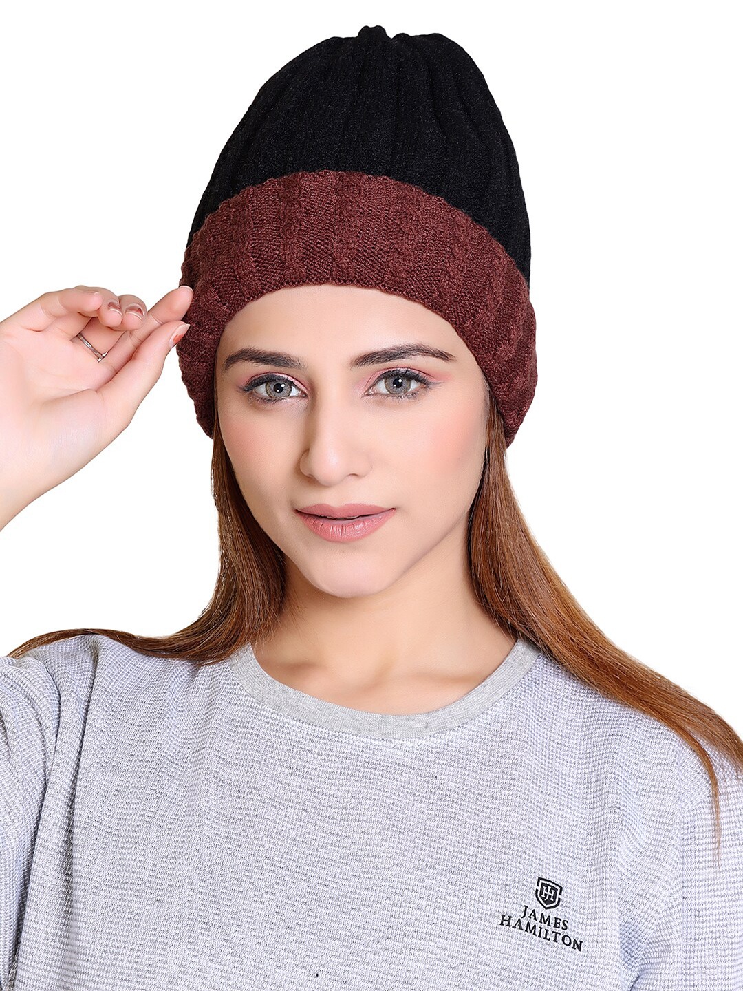 

Gajraj Self Design Snuggy Fit Beanie Cap, Brown