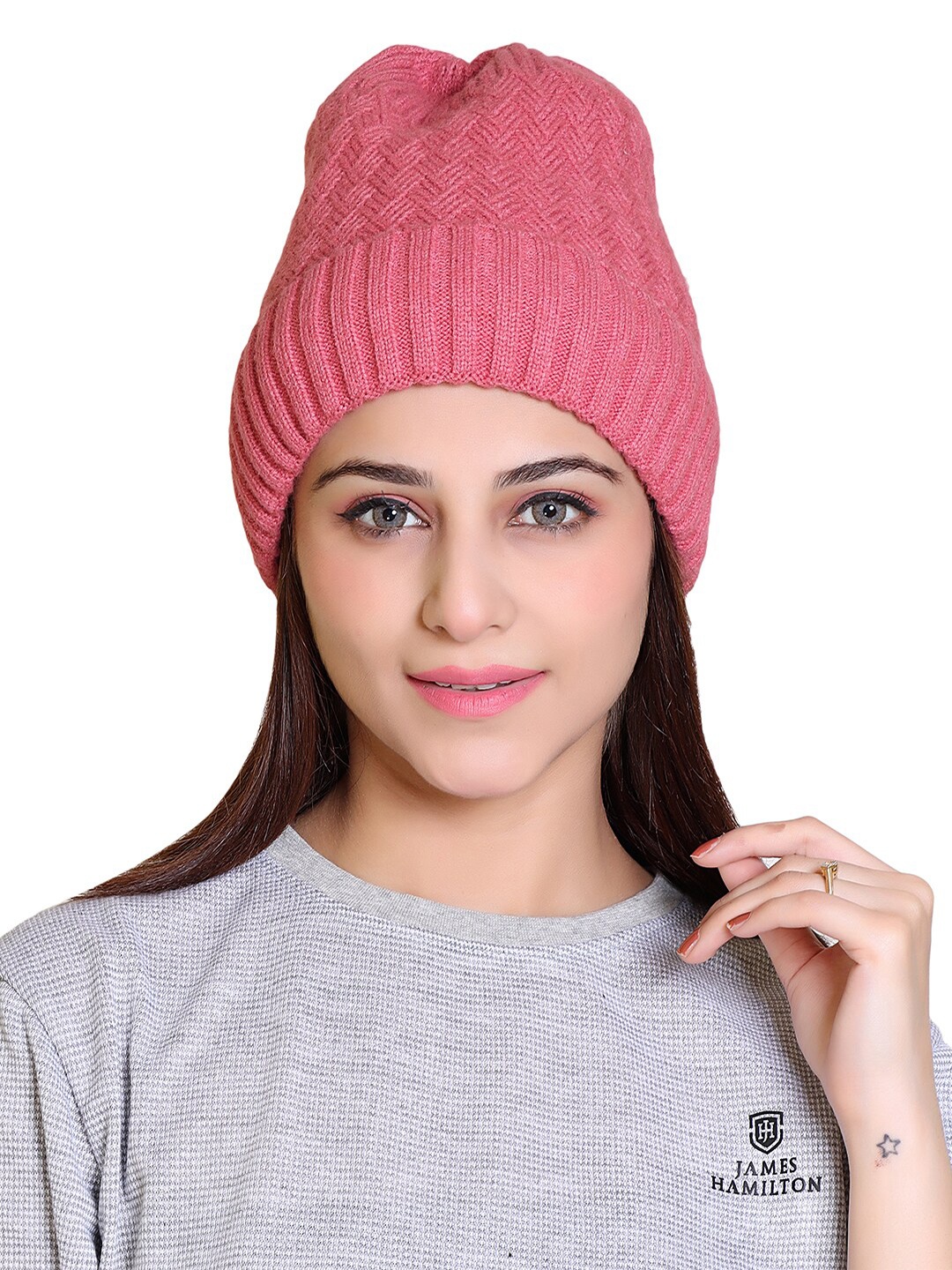 

Gajraj Unisex Self Design Woollen Beanie, Pink