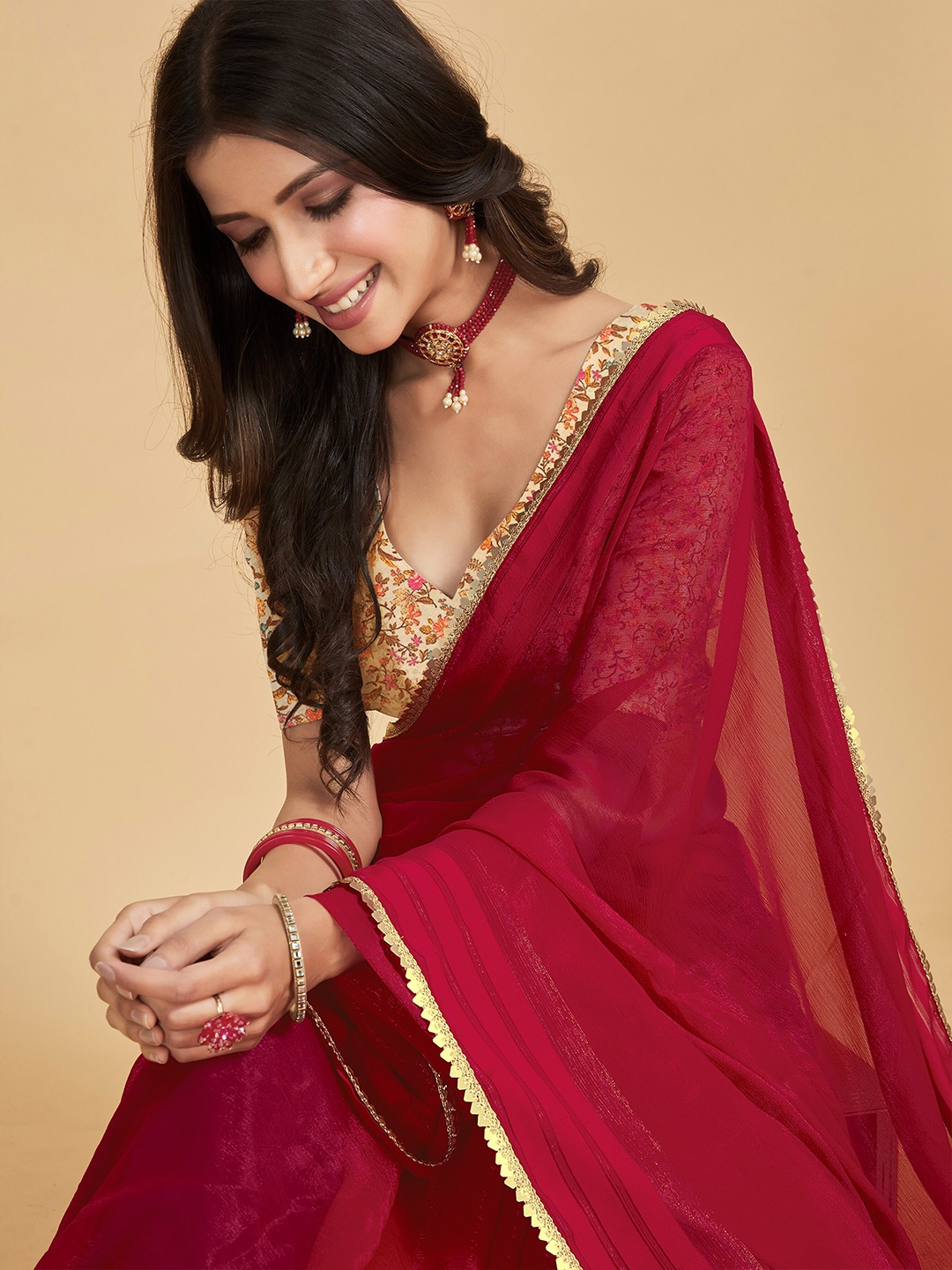 

Sangria Pink Gotta Patti Detailed Saree