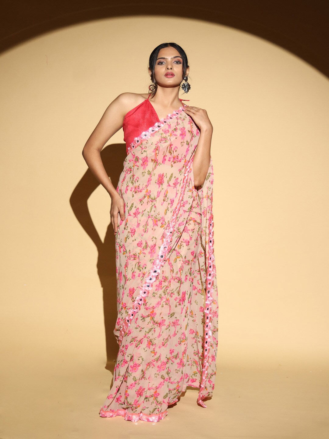 Atulyam Tex World Floral Printed Saree, Beige