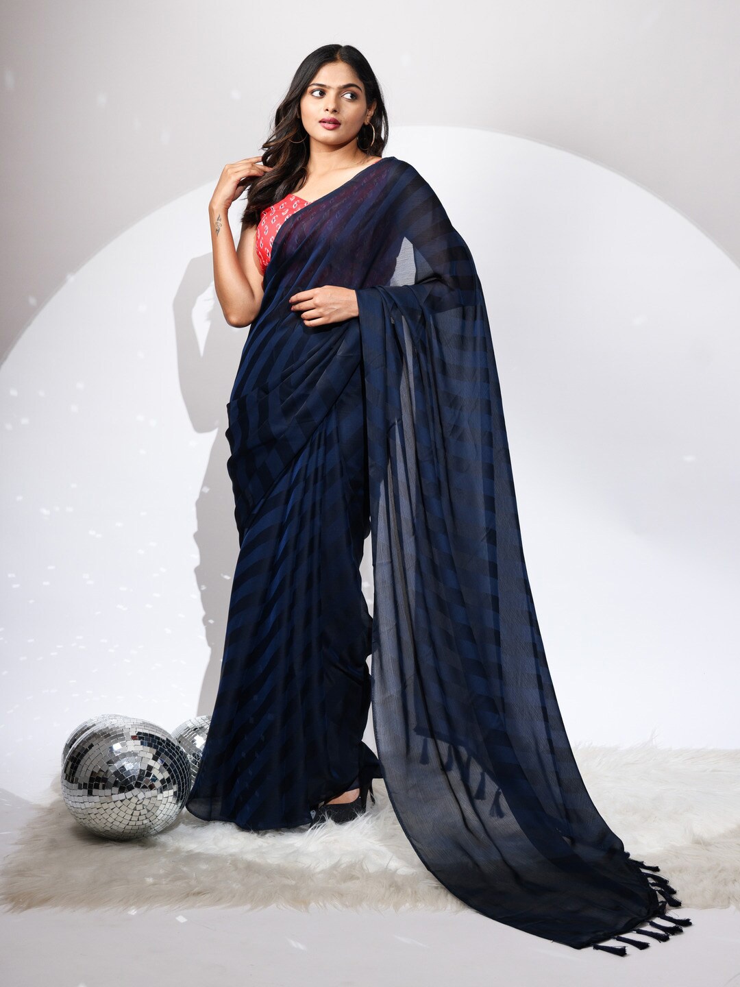 

Atulyam Tex World Striped Art Silk Saree, Navy blue