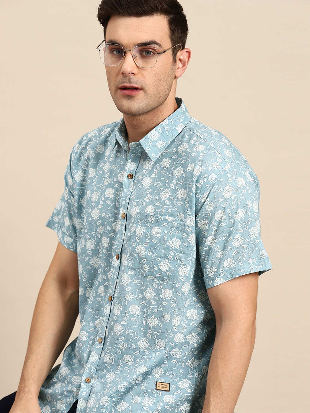 

DENNISON Men Smart Block Printed Casual Shirt, Turquoise blue