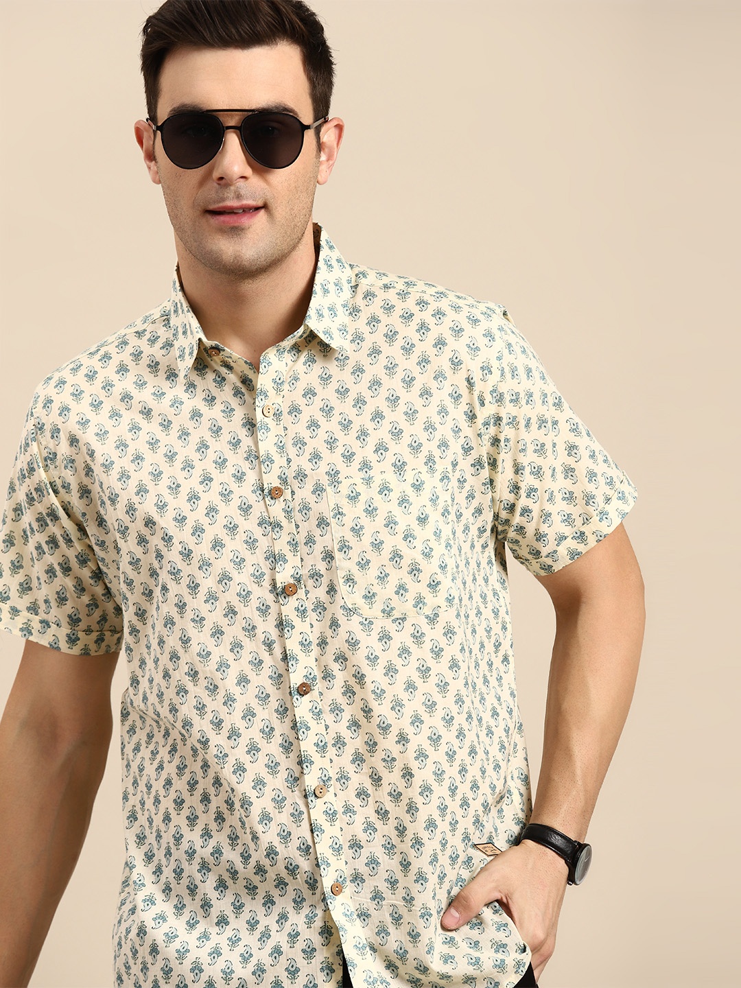 

DENNISON Smart Block Printed Casual Shirt, Beige