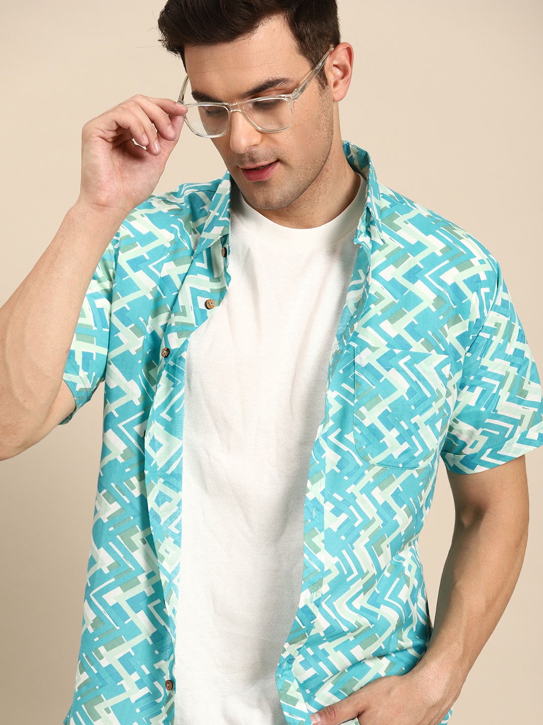 

DENNISON Men Smart Block Printed Casual Shirt, Turquoise blue