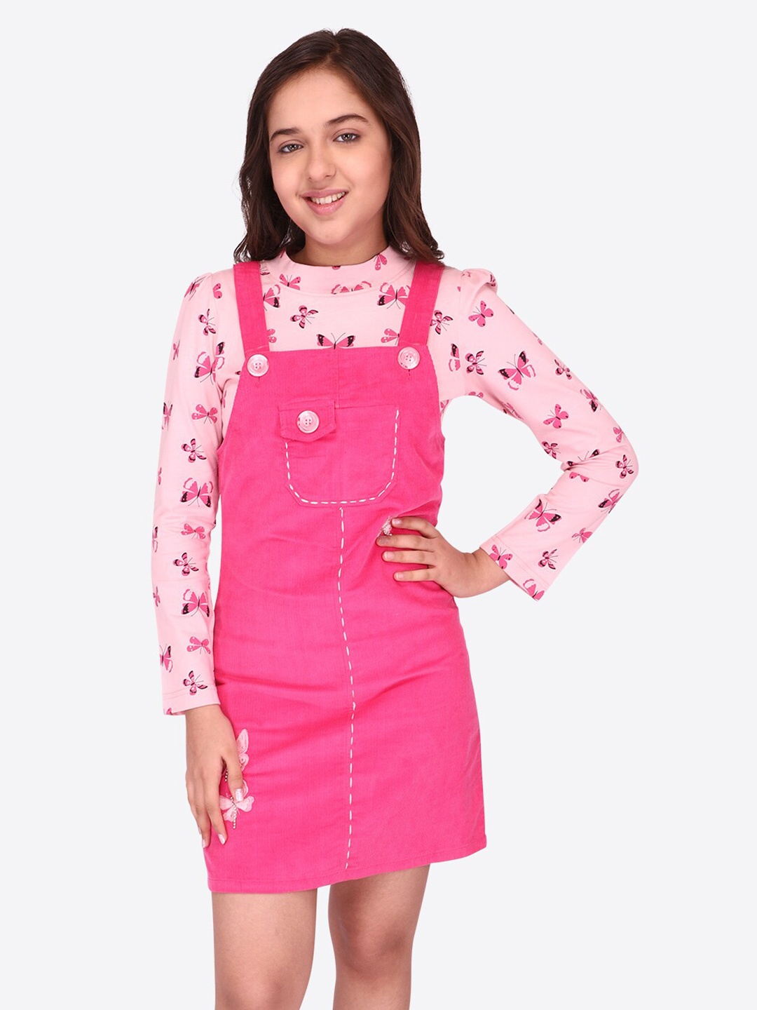 

CUTECUMBER Applique Corduroy Pinafore Dress, Pink