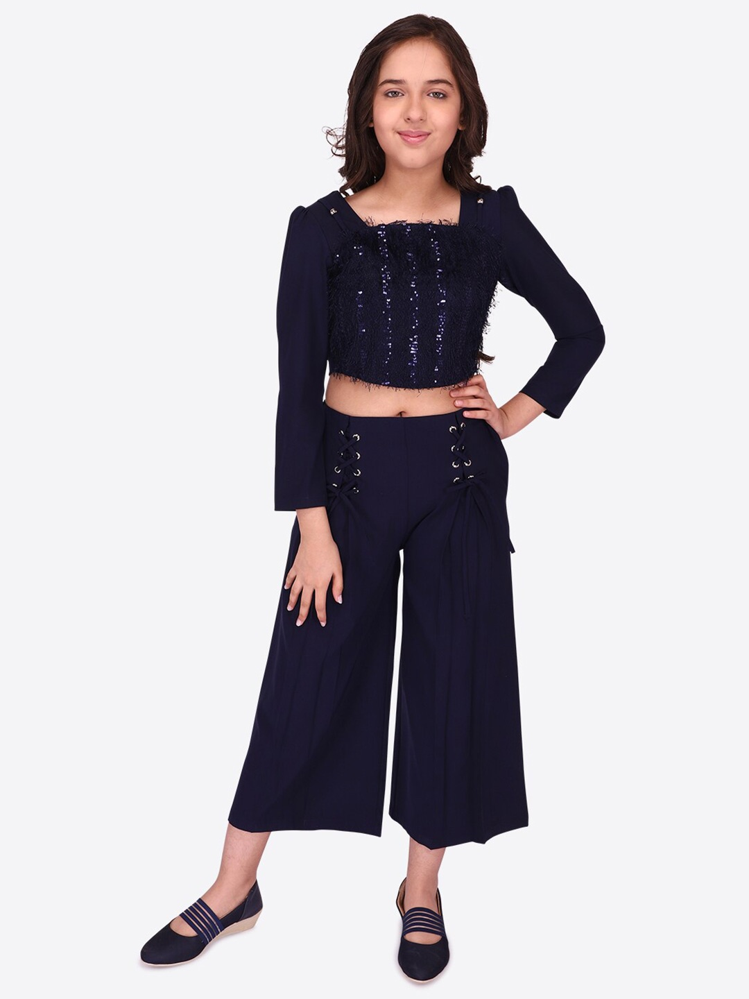 

CUTECUMBER Girls Embellished Top With Palazzos, Blue
