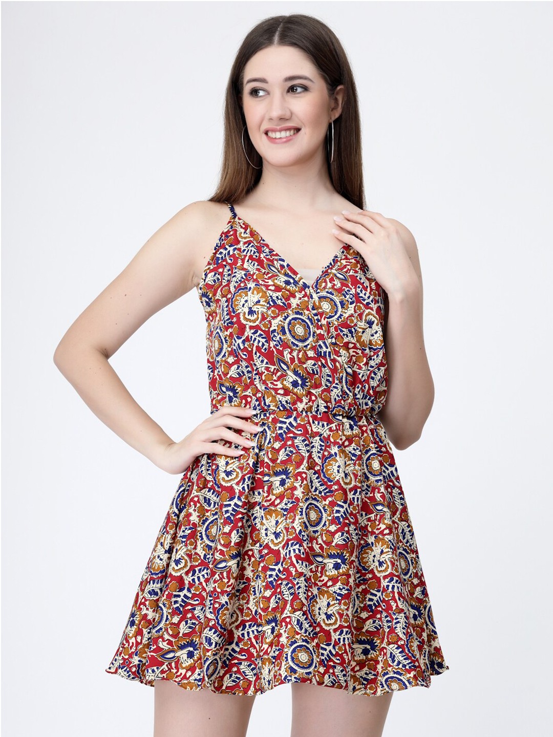 

MISS AYSE Floral Printed A-Line Mini Dress, Maroon