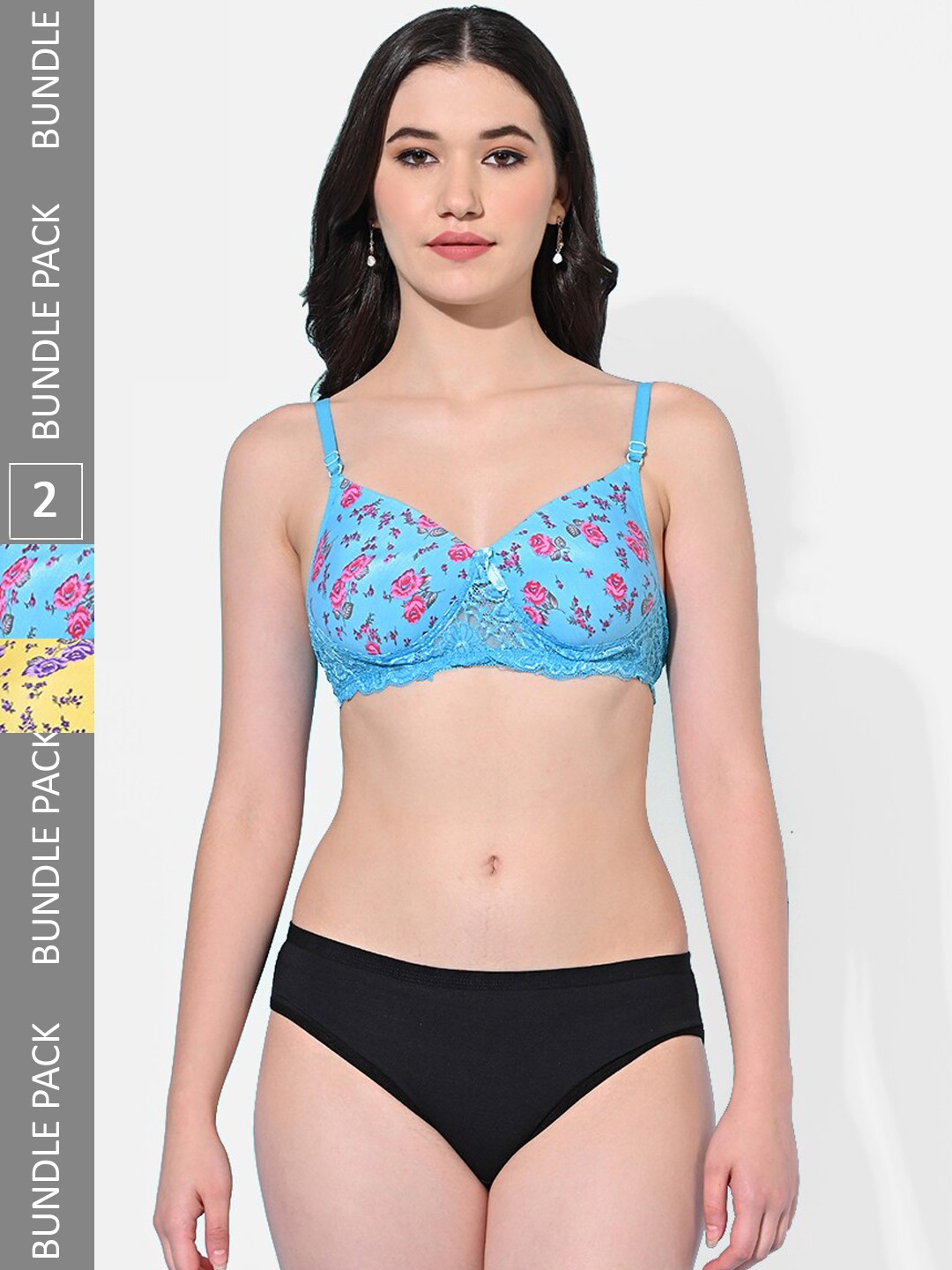 

FIMS Pack Of 2 Printed Lingerie Set Printed_Pad_Set_YellowBlue_B, Blue