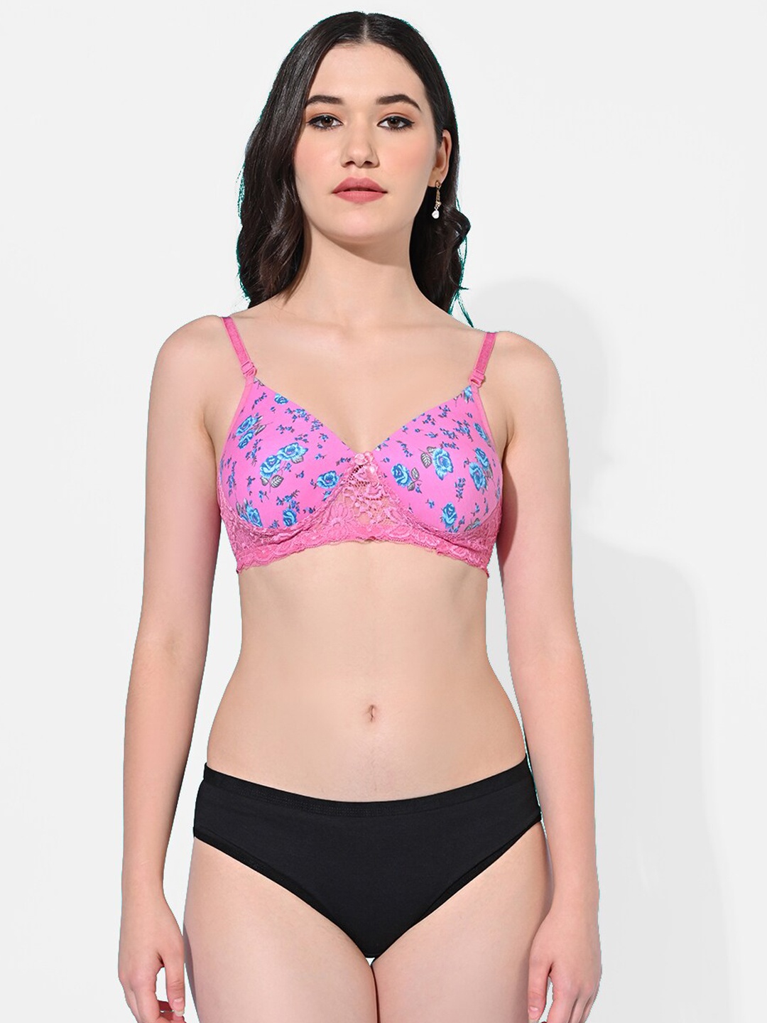 

FIMS Floral-Printed Mid-Rise Lingerie Set Printed_Pad_Set_Pink_B