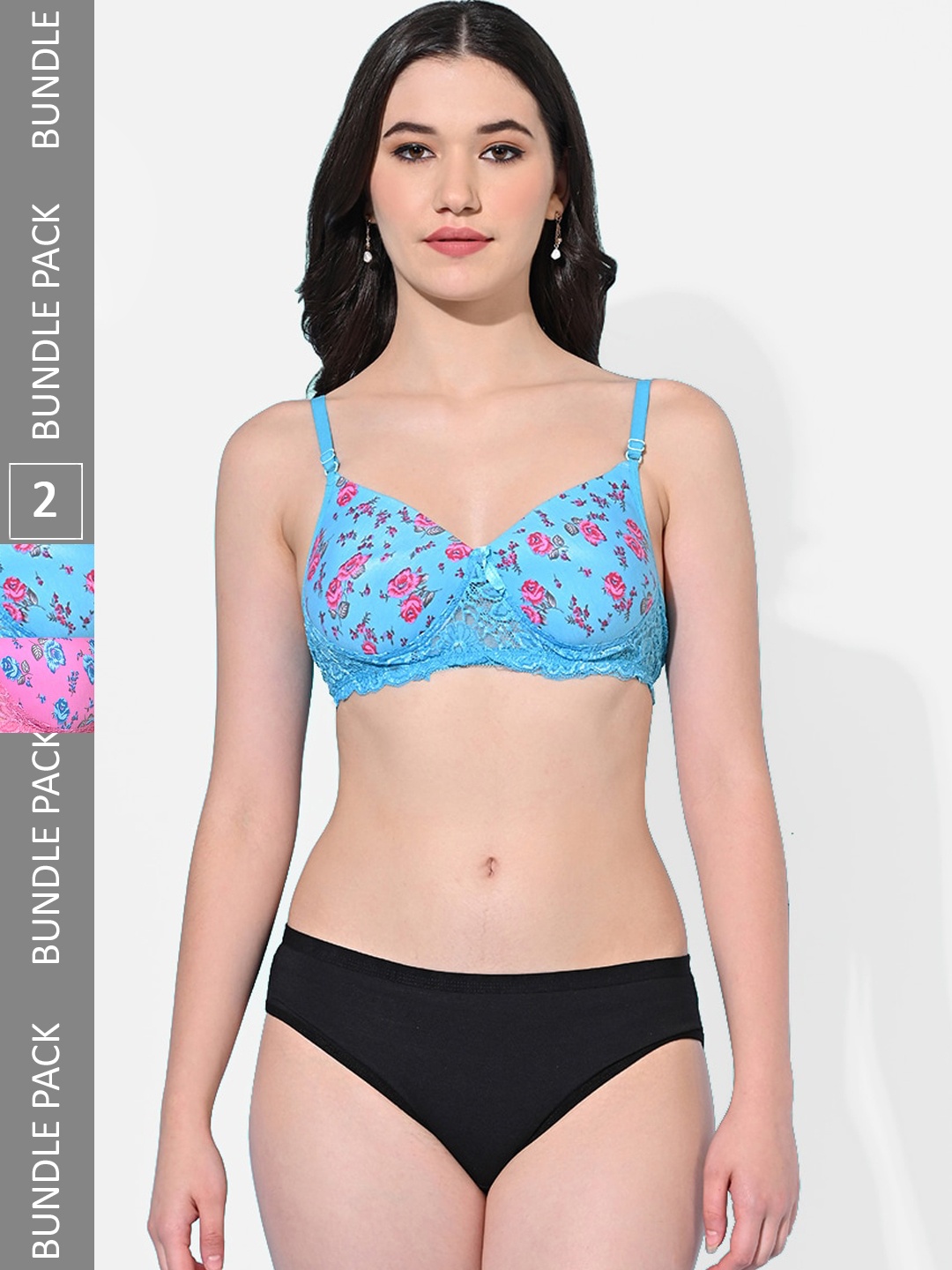 

FIMS Pack Of 2 Printed Lingerie Set Printed_Pad_Set_PinkBlue_B, Blue