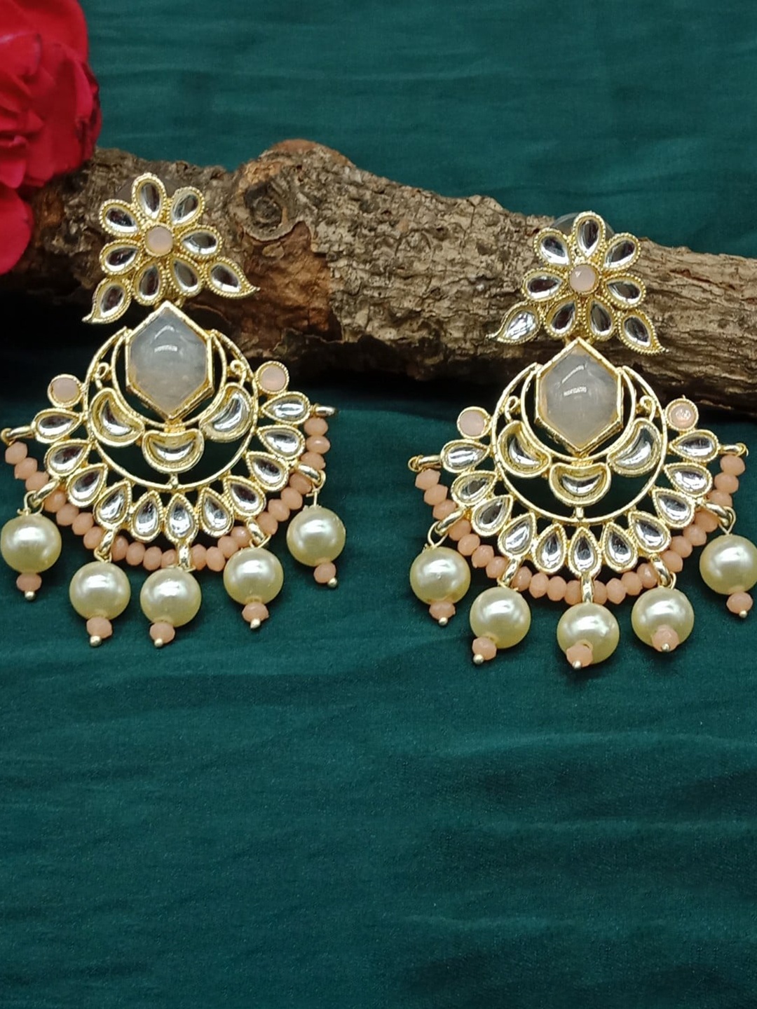 

AASHISH IMITATION Gold-Plated Contemporary Kundan Drop Earrings
