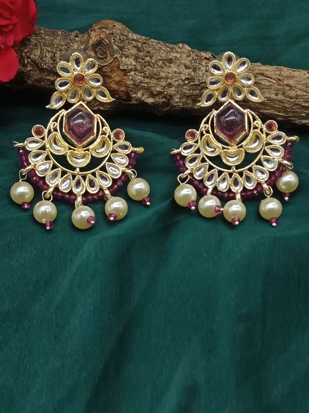 

AASHISH IMITATION Gold-Plated Contemporary Drop Earrings, Purple