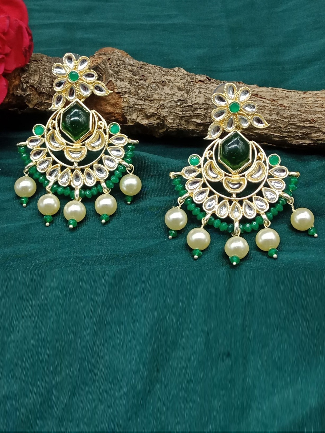 

AASHISH IMITATION Gold-Plated Contemporary Drop Earrings, Green