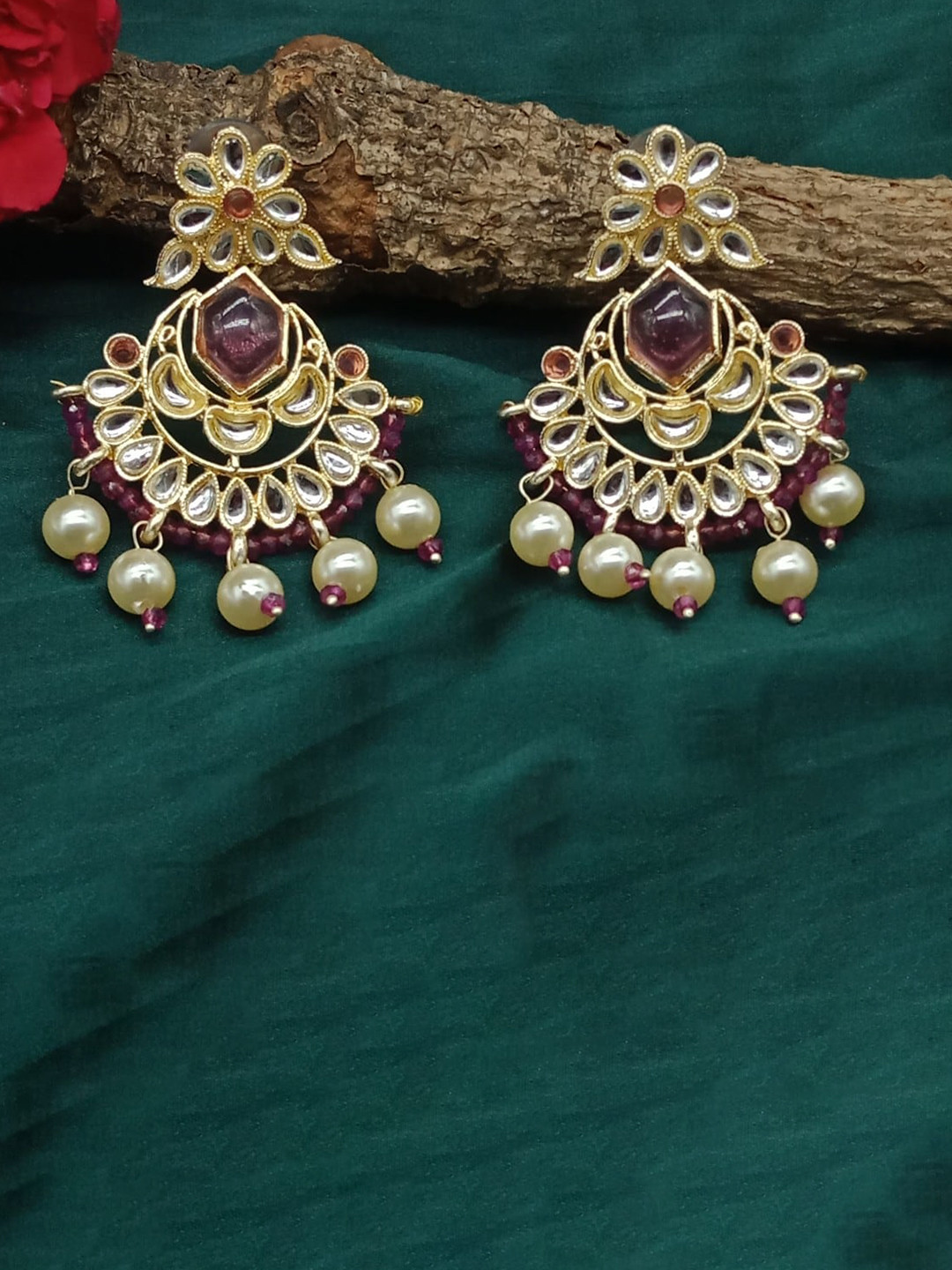 

AASHISH IMITATION Gold-Plated Contemporary Kundan Drop Earrings