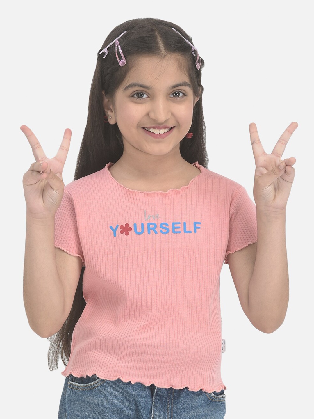 

Crimsoune Club Girls Typography T-shirt, Pink