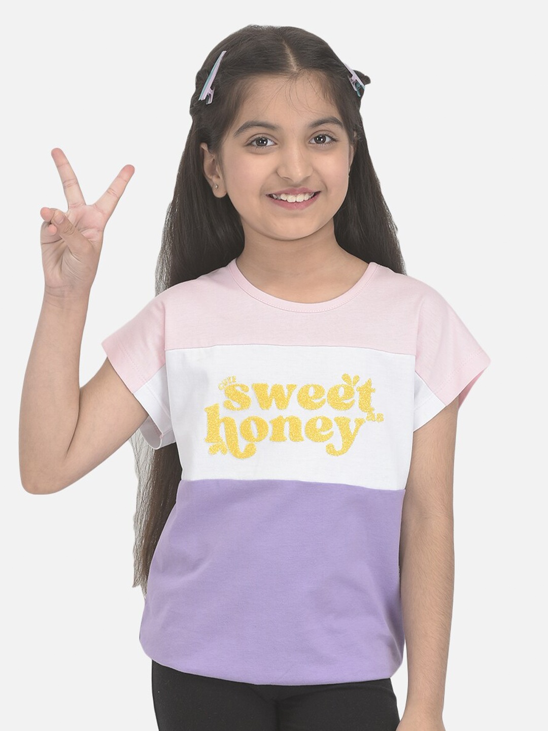 

Crimsoune Club Girls Typogrpahy Printed T-shirt, Purple