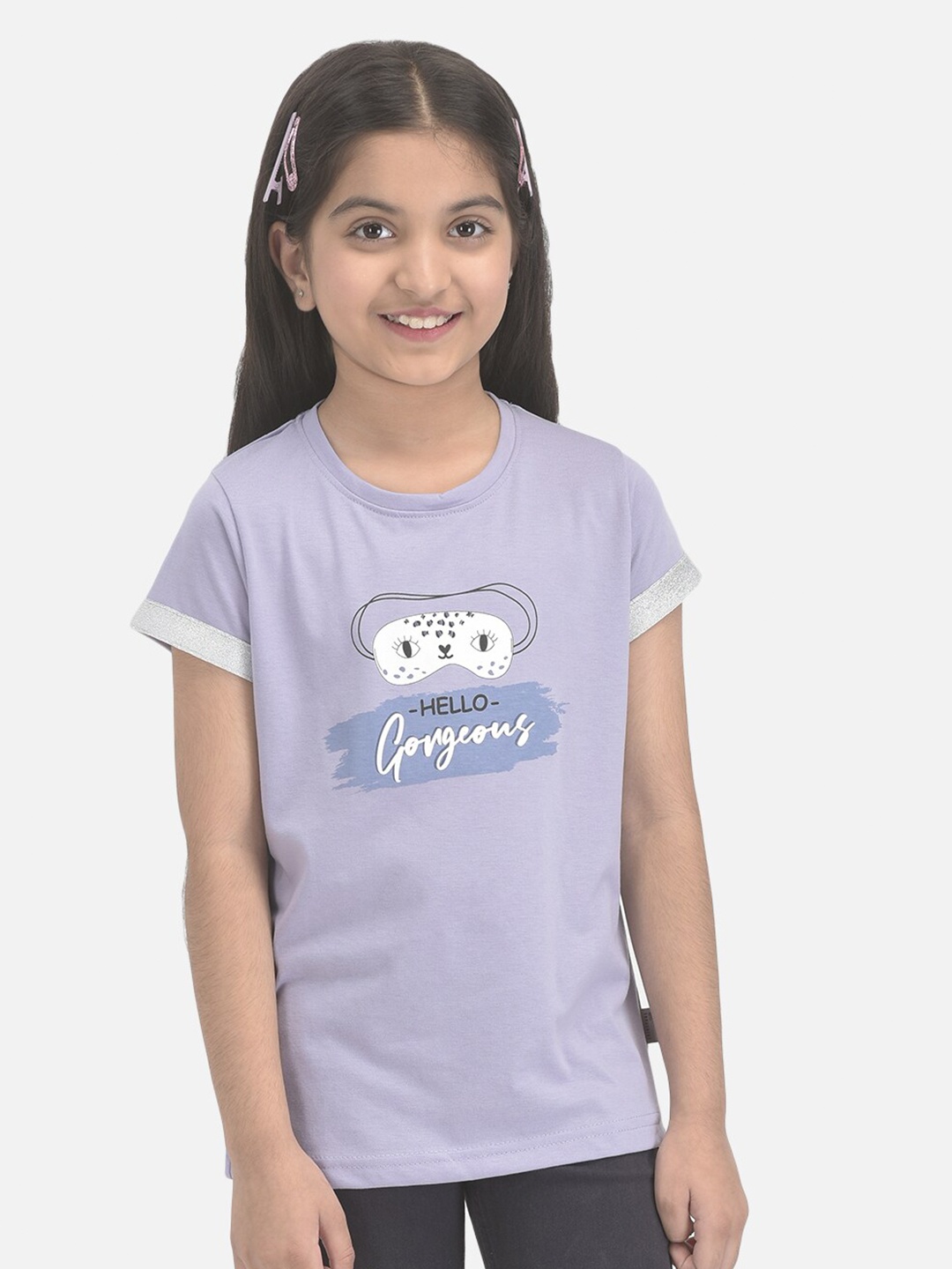 

Crimsoune Club Girls Typography Printed T-shirt, Purple