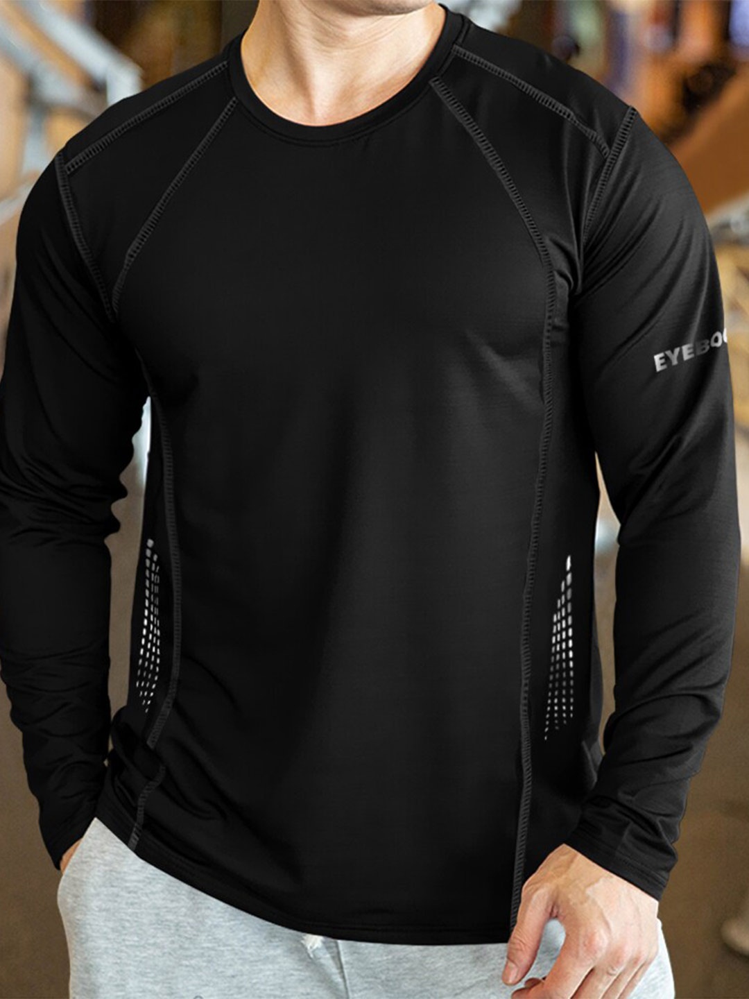 

Eyebogler Round Neck Long Sleeves Cotton T-shirt, Black