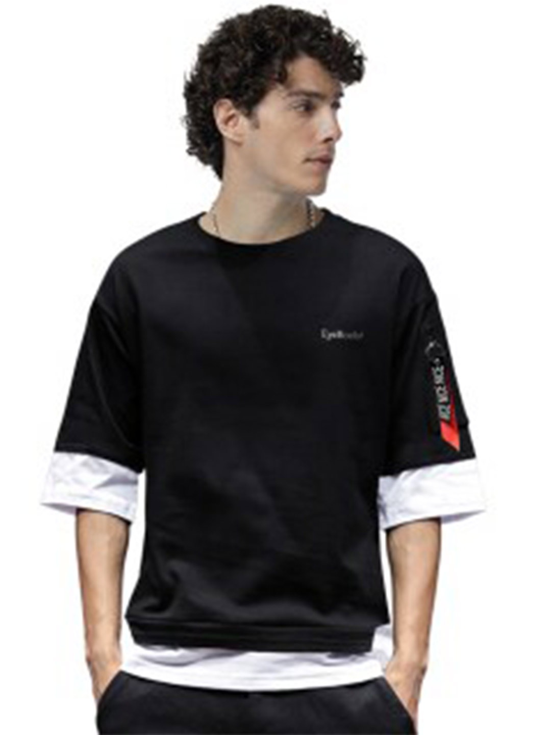 

Eyebogler Colourblocked Cotton Loose Fit T-shirt, Black