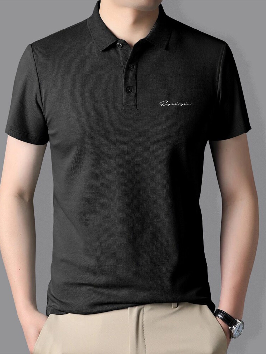 

Eyebogler Polo Collar Cotton T-shirt, Black
