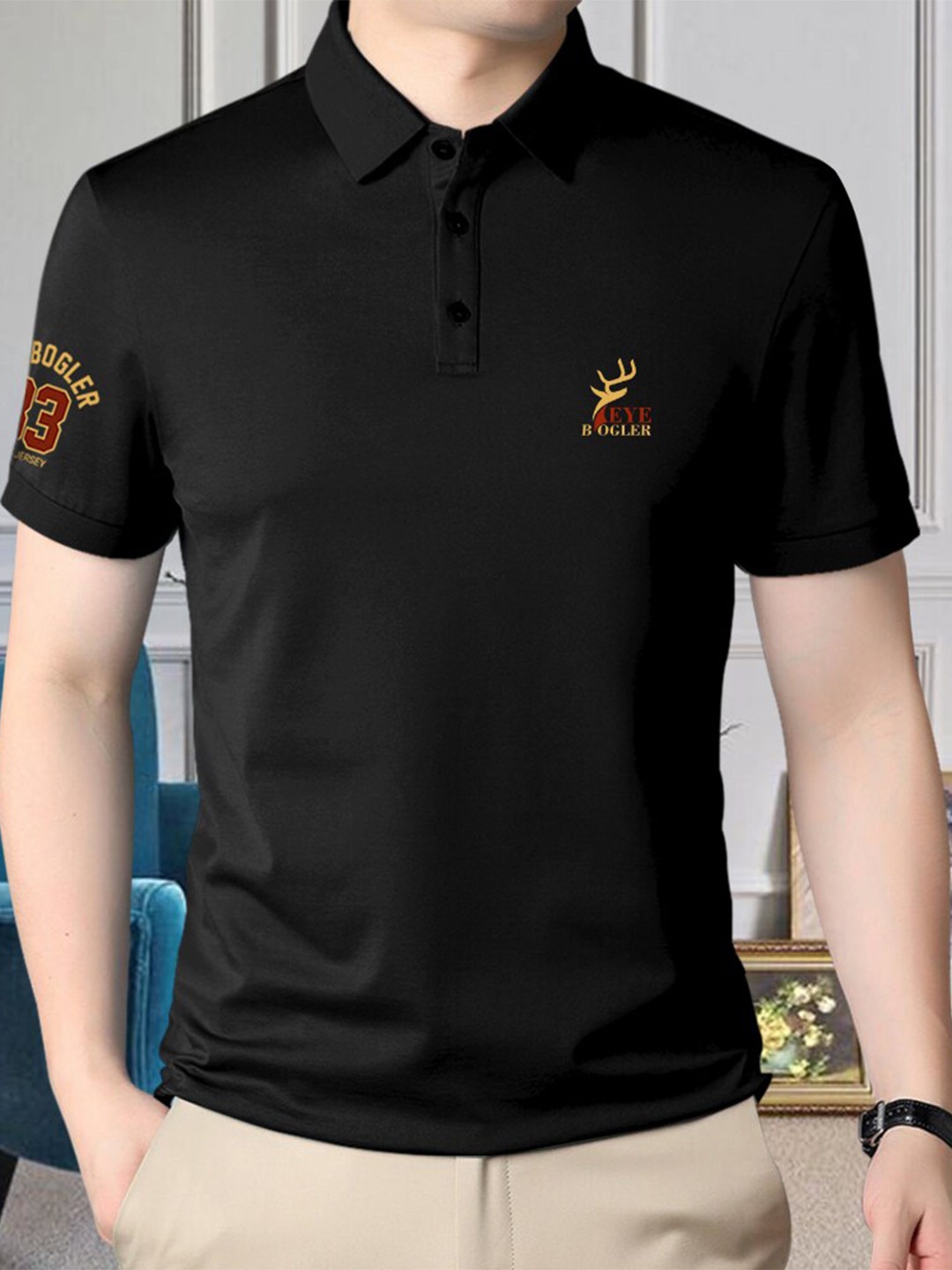 

Eyebogler Polo Collar Cotton Casual T-shirt, Black