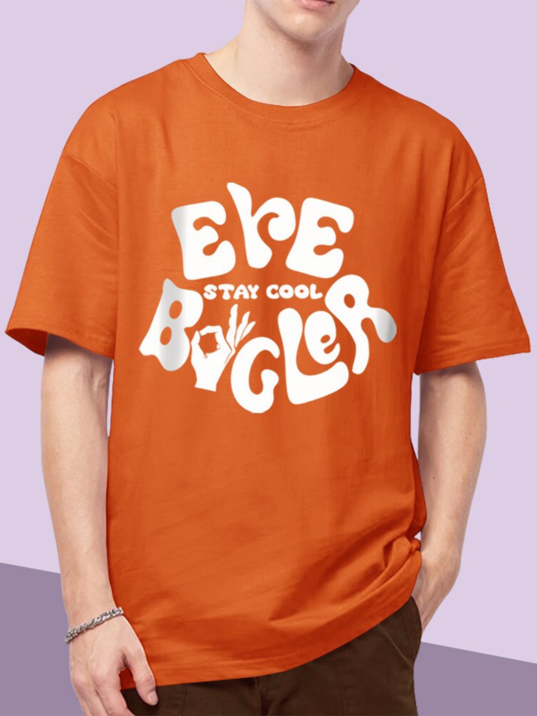 

Eyebogler Typography Printed Oversized Cotton T-shirt, Orange