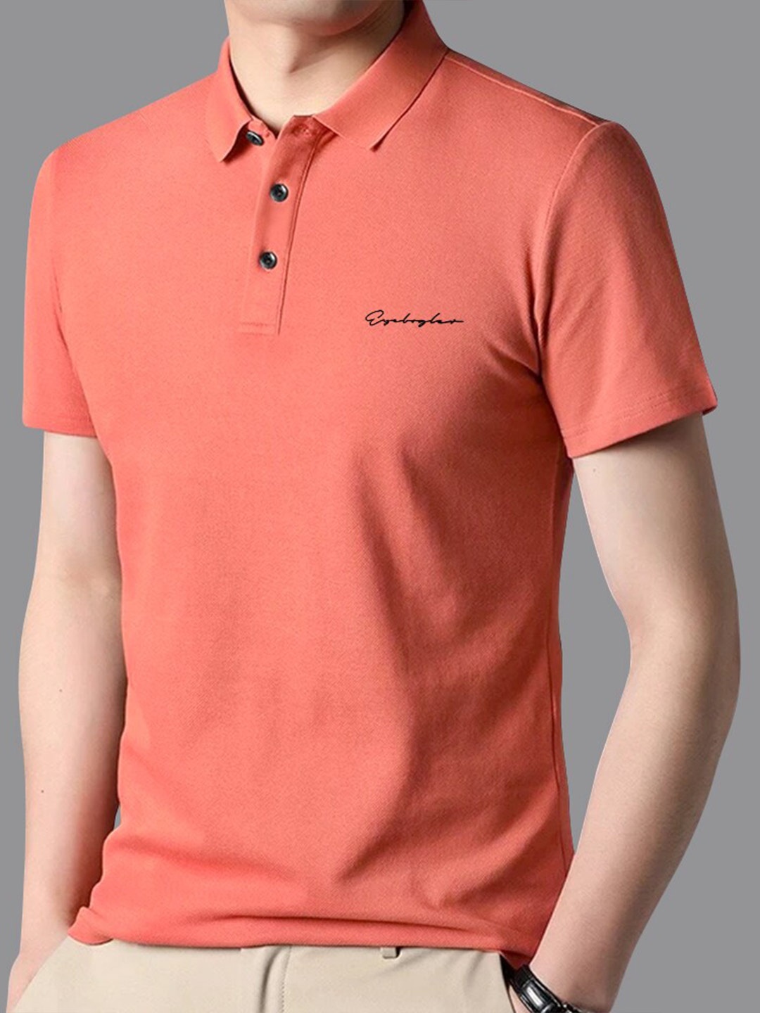 

Eyebogler Polo Collar Cotton T-shirt, Coral