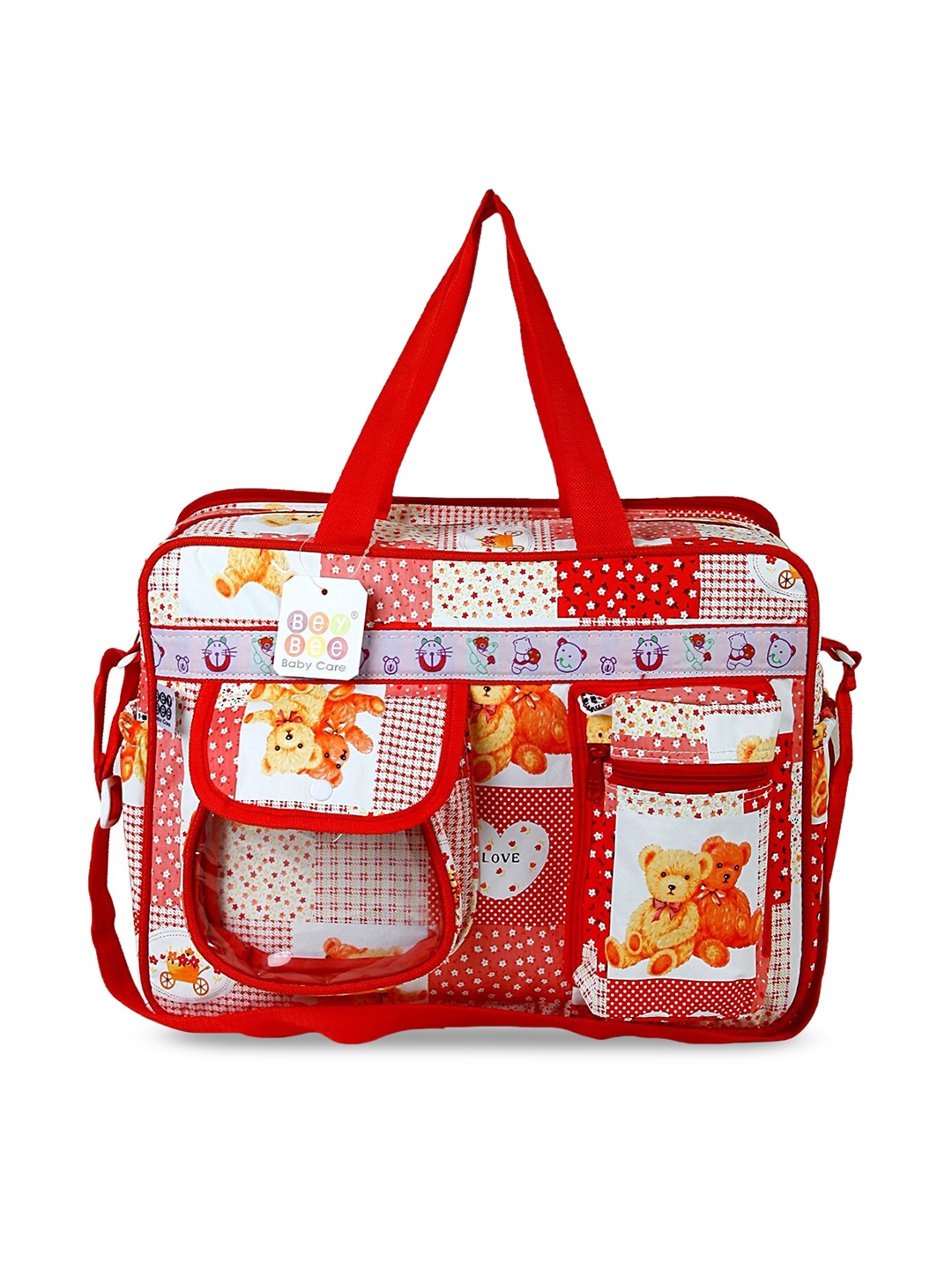 

BeyBee Printed Lightweight Diaper Bag With 5 Pockets, Red