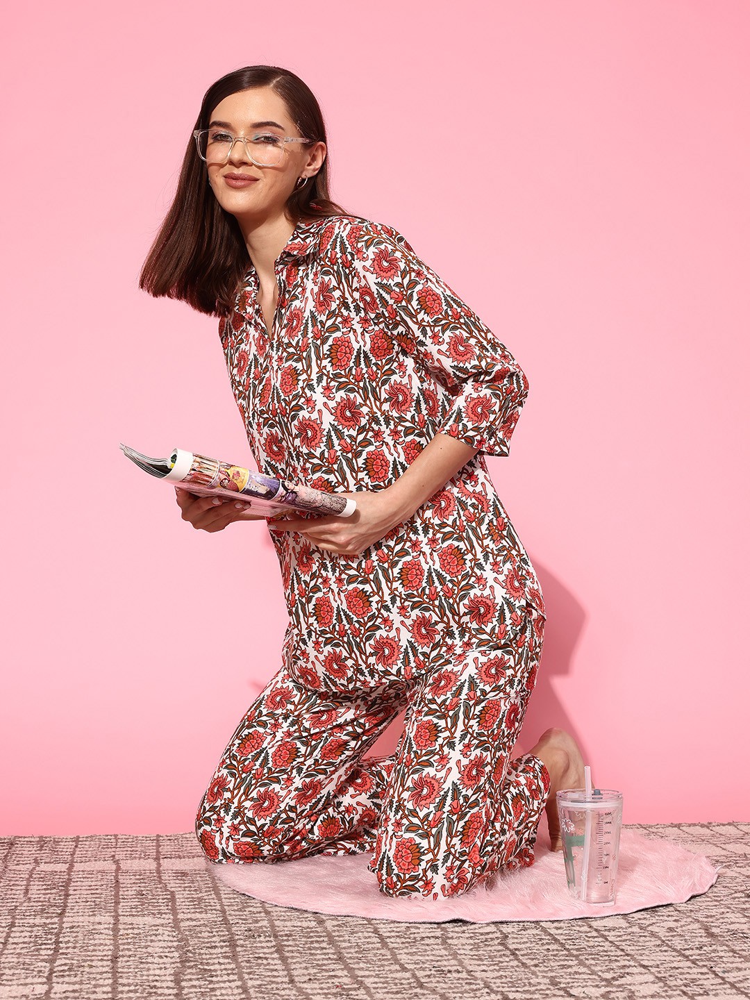

all about you Women Printed Night suit, Red