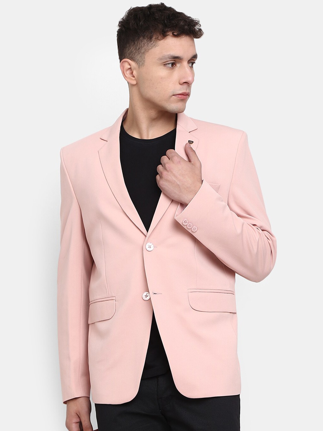 

V-Mart Notched Lapel Collar Single-Breasted Cotton Casual Blazer, Pink